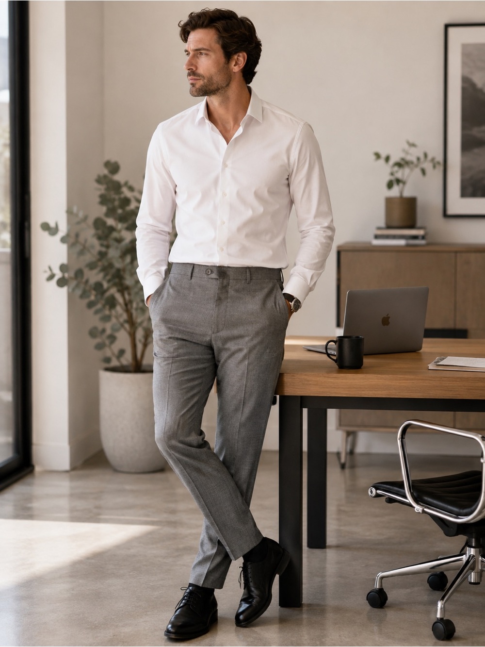 ZNTI8 Zanetti Gray Trousers Dress Slacks W33 L32